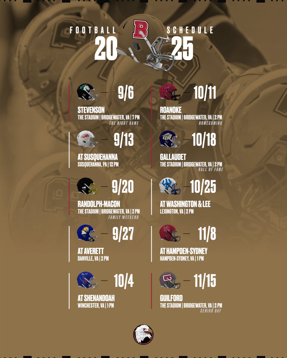 Bridgewater Eagles (@bcathletics) on Twitter photo We're 106 days away from kickoff 🏈
Here is the 2025 <a href="/BH2OFootball/">Bridgewater Football</a> Schedule
#BleedCrimson #GoForGold
🔗 tinyurl.com/25d4hez8 We're 106 days away from kickoff 🏈
Here is the 2025 <a href="/BH2OFootball/">Bridgewater Football</a> Schedule
#BleedCrimson #GoForGold
🔗 tinyurl.com/25d4hez8