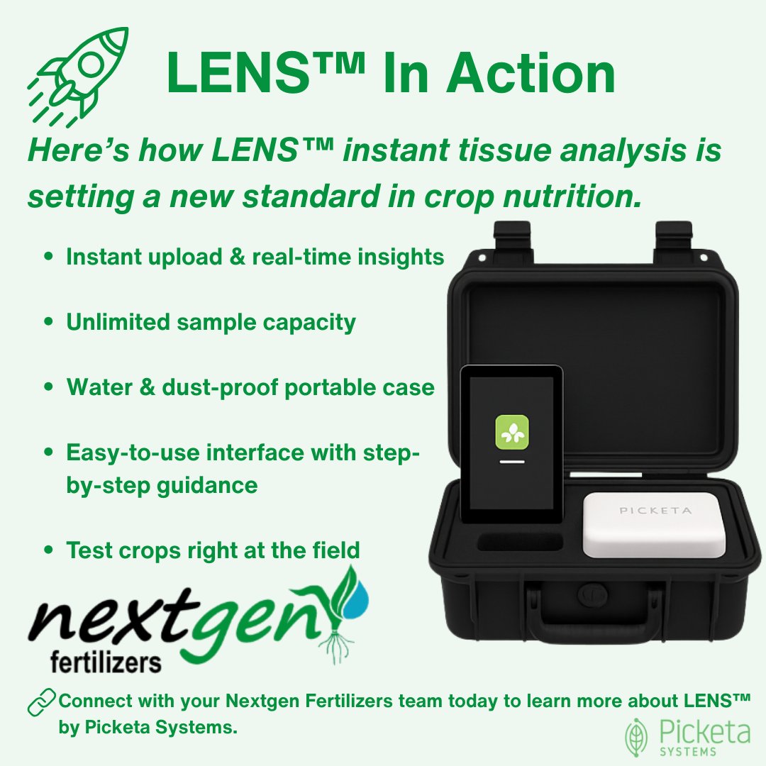🚀 LENS™ delivers instant tissue analysis—right in the field.

✅ Real-time results
✅ Unlimited samples
✅ Rugged &amp; easy to use

Now testing corn, potatoes &amp; more.

Contact Nextgen Fertilizers to get started!

#AgTech #NextgenFertilizers
