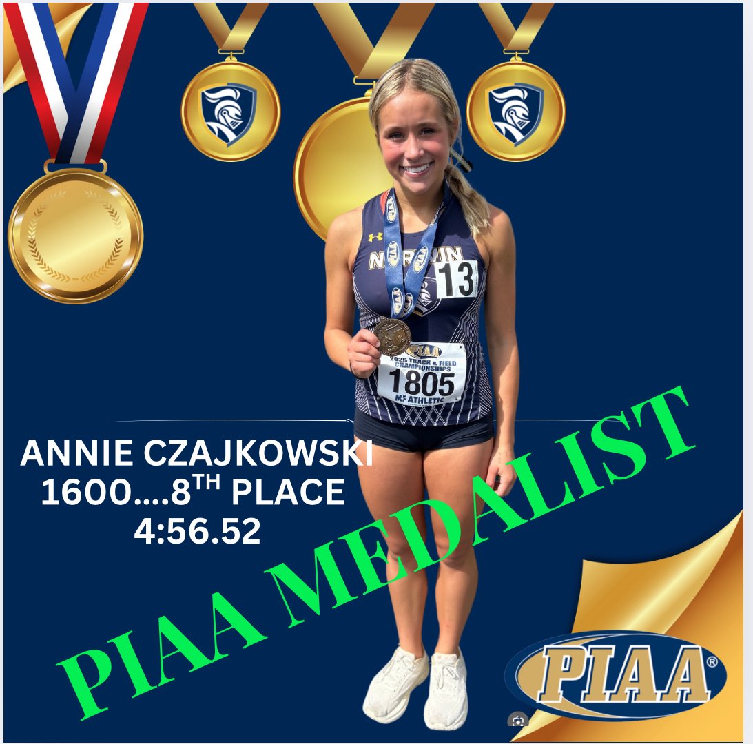 NorwinTrack's tweet photo. First PIAA mentalist of the day for Annie Czajkowski. Annie sets a new PR and finishes in eighth place! Luke Simpson with a strong race in the 1600 as well to finish 12th and improve his school record to 4:16! https://t.co/5nRSv9ObTl