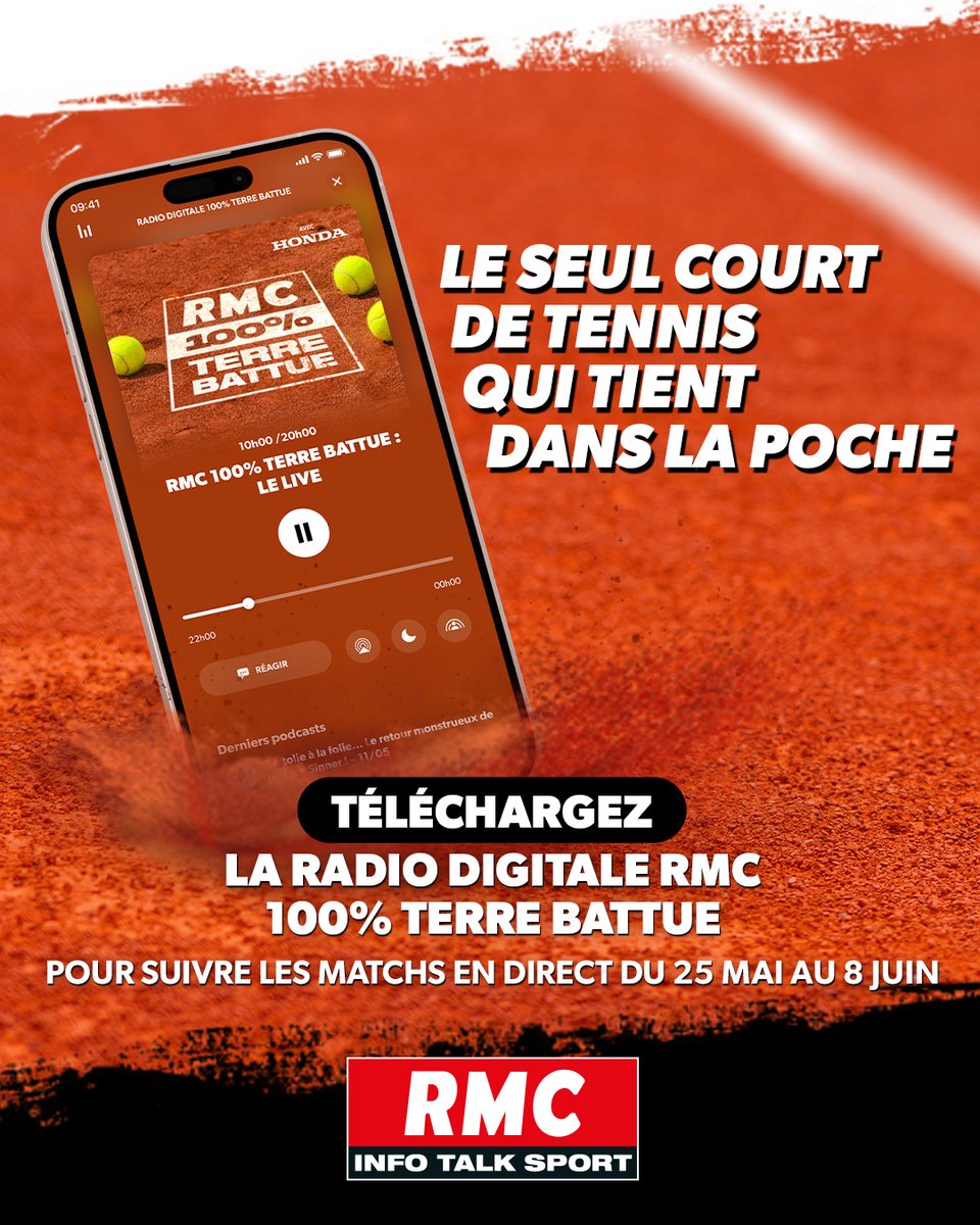 🎾 LA RADIO DIGITALE "100 % TERRE BATTUE" FAIT SON GRAND RETOUR

RMC dédie tout une partie de sa rédaction pour une converture intégrale de Roland-Garros 2025.

📲 Ce sera dispo dès dimanche sur les applications RMC/RMC Sport