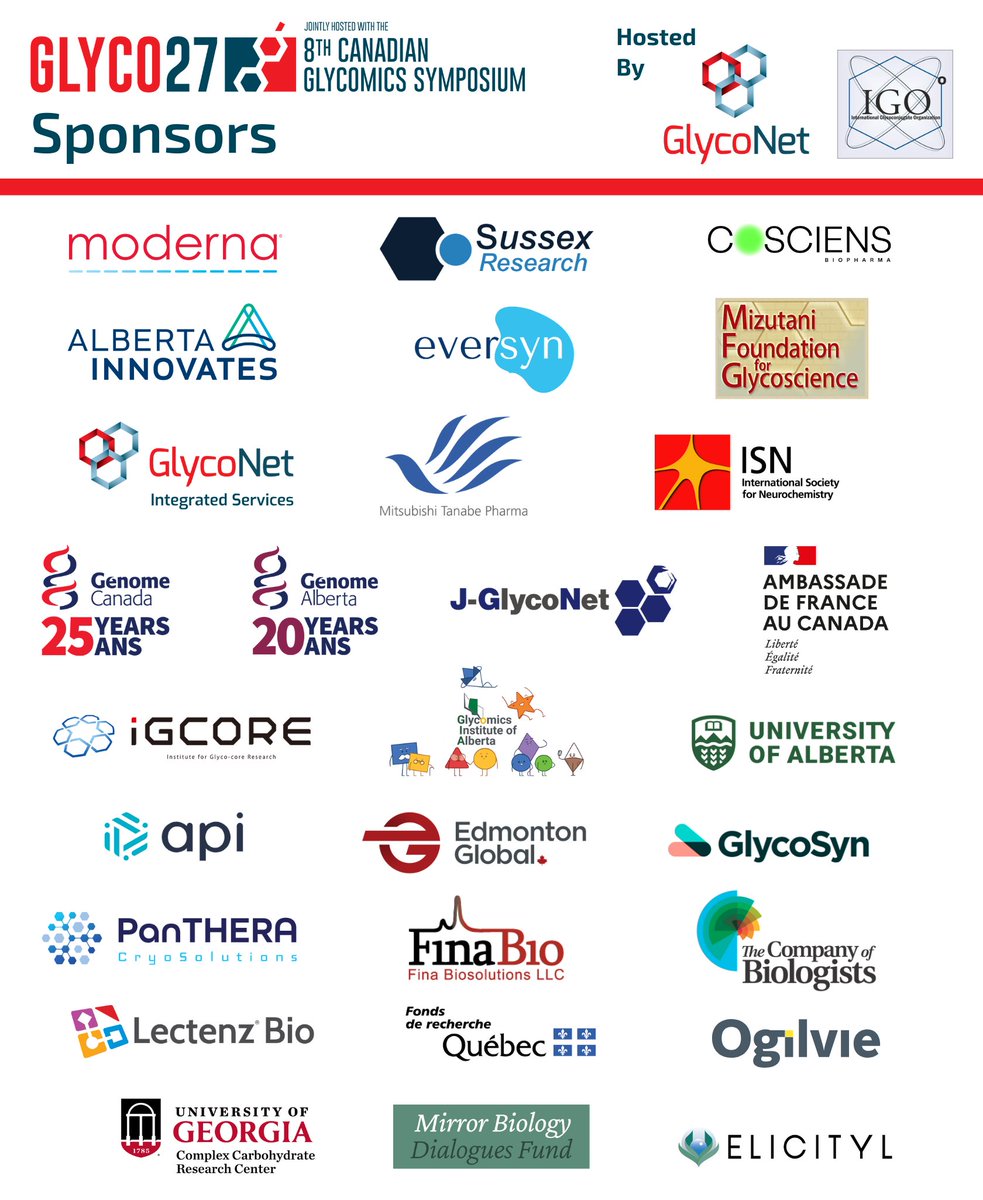 #Glyco27 is almost here! We’re proud to spotlight the incredible sponsors helping bring the global glycomics community together for a week of science, connection &amp; discovery. Their support powers  the program—from research to trainees.

Register: glyco27.org/en/begin