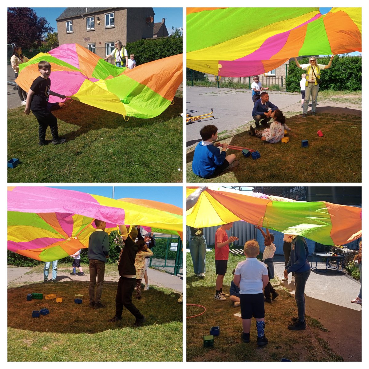 Parachute fun with our friends! 🐧🐼☀️