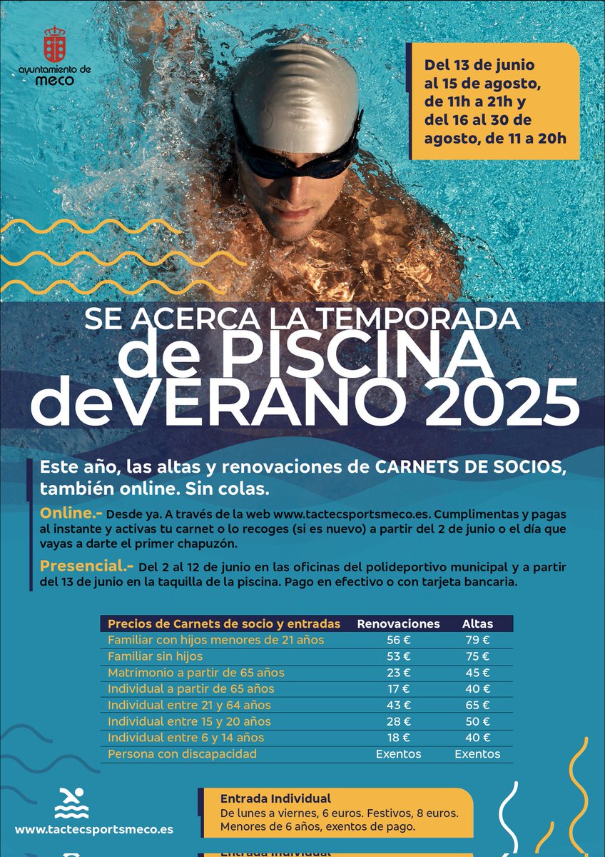 AytoMeco's tweet photo. La cuenta atrás para la apertura de la #piscina de #Meco empieza hoy con la renovación online de carnets: https://t.co/hEkfzu15oD https://t.co/00TohZkbM7