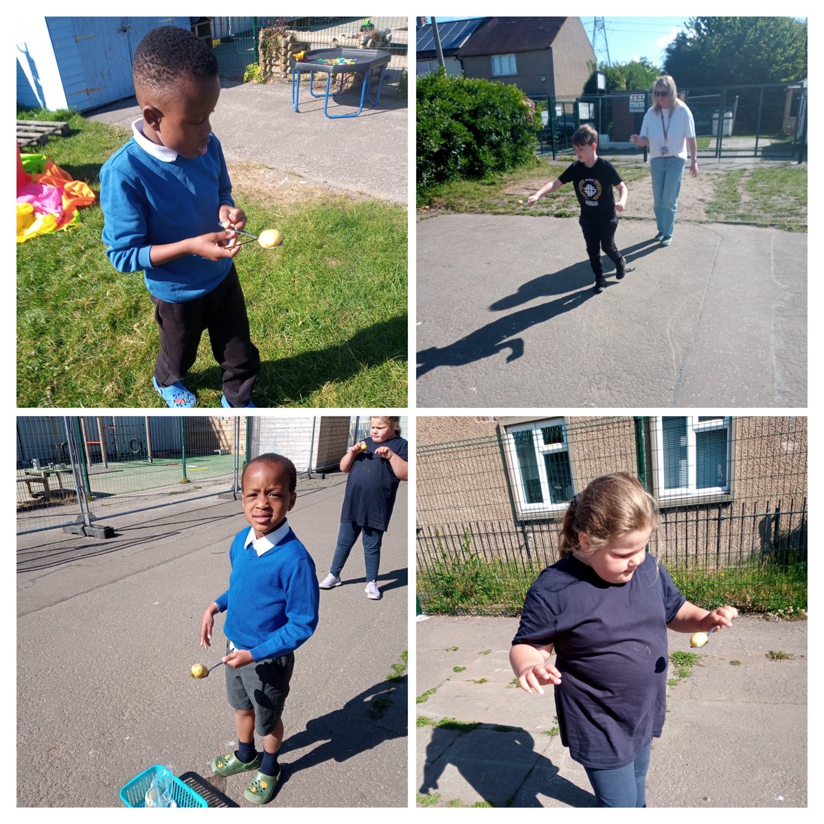 Practising the egg and spoon race for our sports day!