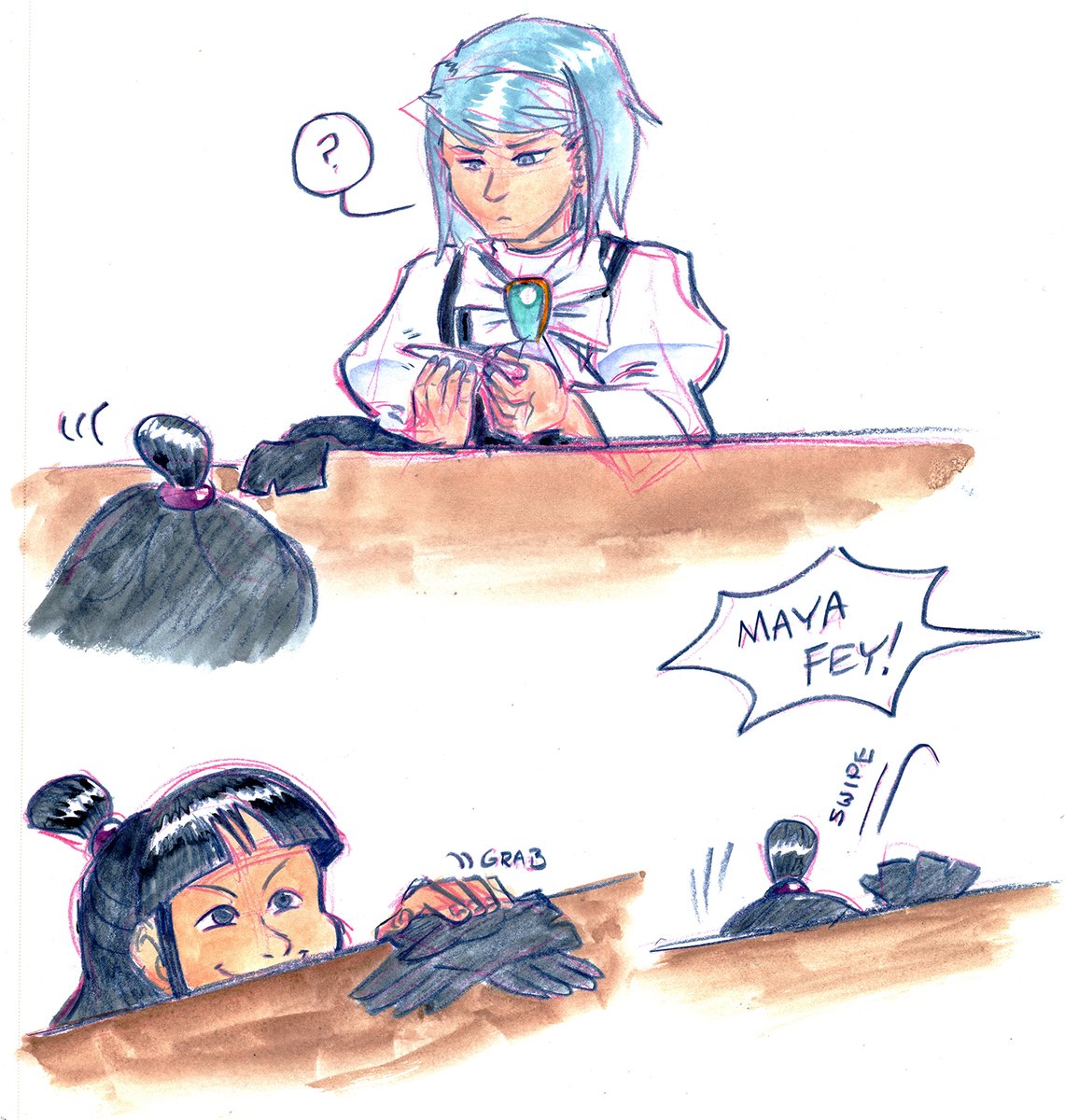 GraceKraft's tweet photo. Franziska doesn't know why she's humoring Maya, but she also can't find herself able to refuse her.
Wanted to give Maya her own silly counterpart to Franziska's headpat comic.
- - -
#franmaya #franmayamonth #FranMAYa2025 https://t.co/8EpezrDocy