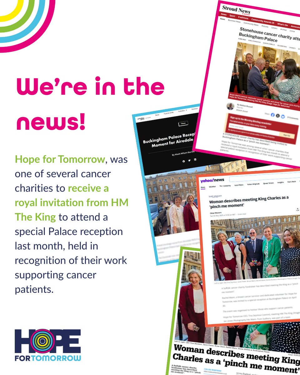 Hope for Tomorrow (@hftcharity) on Twitter photo 📰 We’ve made the headlines! Hope for Tomorrow was honoured to attend #BuckinghamPalace for the Royal Community-Based #Cancer Support Reception, recognising charities leading the way in local #cancercare.
Read more in <a href="/stroudnews/">Stroud News & Journal</a>: stroudnewsandjournal.co.uk/news/25184793.… 📰 We’ve made the headlines! Hope for Tomorrow was honoured to attend #BuckinghamPalace for the Royal Community-Based #Cancer Support Reception, recognising charities leading the way in local #cancercare.
Read more in <a href="/stroudnews/">Stroud News & Journal</a>: stroudnewsandjournal.co.uk/news/25184793.…