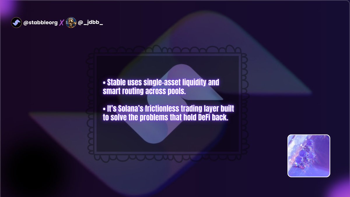 JdbHQ_'s tweet image. Stabble isn’t just another DEX.

It’s Solana’s frictionless trading layer built to solve the problems that hold DeFi back.

Where others require billions in idle liquidity, Stabble is 35x–50x more capital-efficient, needing up to 97% less liquidity to operate.