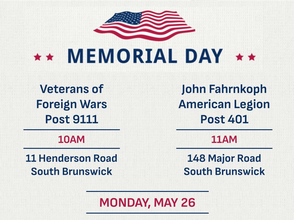 SoBrunswickTwp's tweet image. The VFW and American Legion invite all who wish to honor our fallen heroes to join them for their #MemorialDay ceremonies. Together, we remember and pay tribute to those who made the ultimate sacrifice in service to our nation.