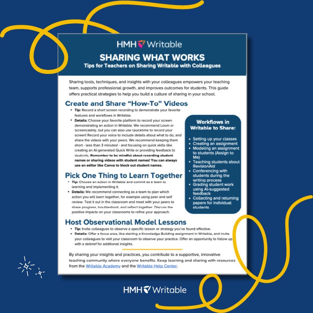 Learning is better together! We're sharing tips for teachers on sharing Writable with your colleagues. How do you share best practices for teaching writing with Writable? bit.ly/3YQJQxl #WritingMatters #EdTech #WritingTips