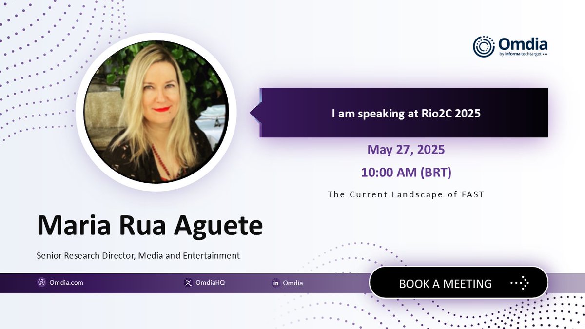 Global FAST revenue is set to double from $5.9bn (2024) to $11.7bn by 2029. 

Join Omdia's Maria at #Rio2C on May 27 and book your 1:1 meeting to explore this high-growth market opportunity: bit.ly/4dkqgzg 

#FAST #onlinevideo