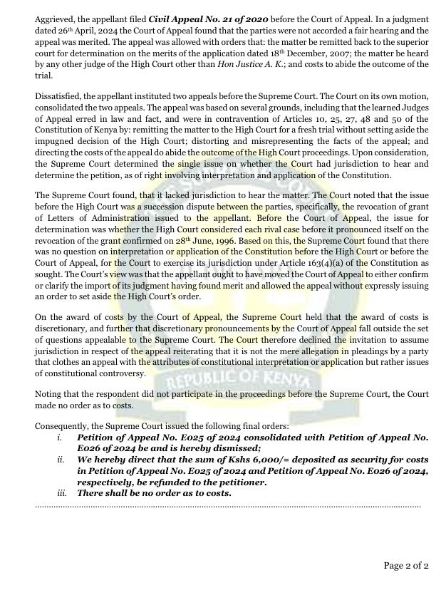 THE_SCOK's tweet photo. Link to the Judgments and Rulings delivered by the court today 23/05/2025.
https://t.co/89gdU0Eurw
1) Judgement in  SCPT/E025 OF 2024 as consolidated with SCPT/E026/2024 Mary Jacinta Chepkorir -vs- Gladys J. Kiptiony https://t.co/yFNU9li9Ec