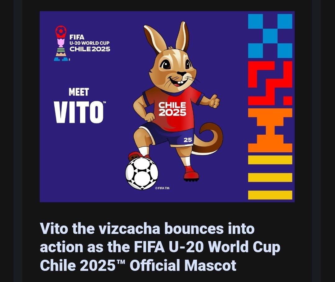 Christopher Brandt (@chrisbrandtr) on Twitter photo La Vizcacha chilena "Vito" será la mascota oficial de la Copa del Mundo sub-20 que se jugará en nuestro país. <a href="/ESPNChile/">ESPN Chile</a> La Vizcacha chilena "Vito" será la mascota oficial de la Copa del Mundo sub-20 que se jugará en nuestro país. <a href="/ESPNChile/">ESPN Chile</a>