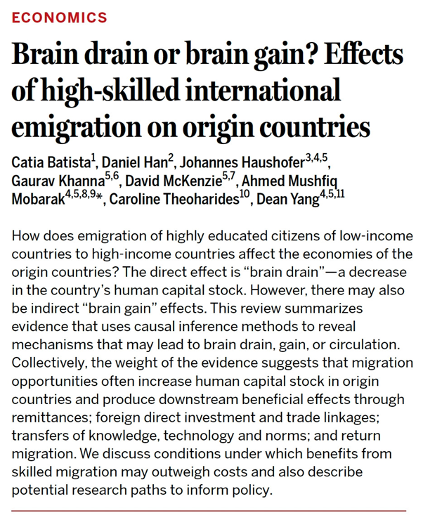 Catia Batista (@cbatista_econ) on Twitter photo New paper out in <a href="/ScienceMagazine/">Science Magazine</a>!
Brain drain or brain gain?
Effects of high-skilled international emigration on origin countries
doi.org/10.1126/scienc… New paper out in <a href="/ScienceMagazine/">Science Magazine</a>!
Brain drain or brain gain?
Effects of high-skilled international emigration on origin countries
doi.org/10.1126/scienc…