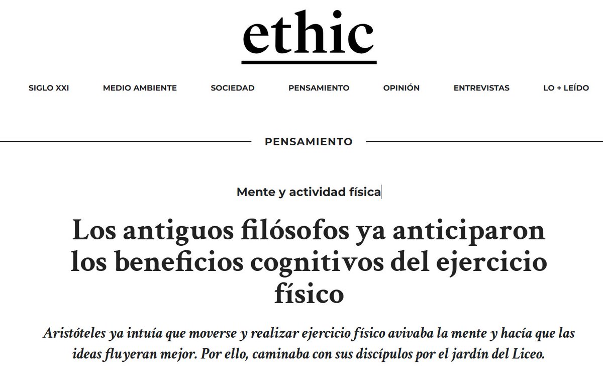 sanz_ismael's tweet photo. 🧠 + 🏃 = 🔥 Aristóteles ya lo intuía: caminar avivaba la mente. Por eso enseñaba paseando por el Liceo. Hoy, la neurociencia lo confirma: el ejercicio físico mejora atención, memoria y creatividad. Rousseau, Kant, Nietzsche, Cajal... El movimiento claridad e inspiración: moverse es pensar mejor @Ethic_ https://t.co/gFdi4qByJc
