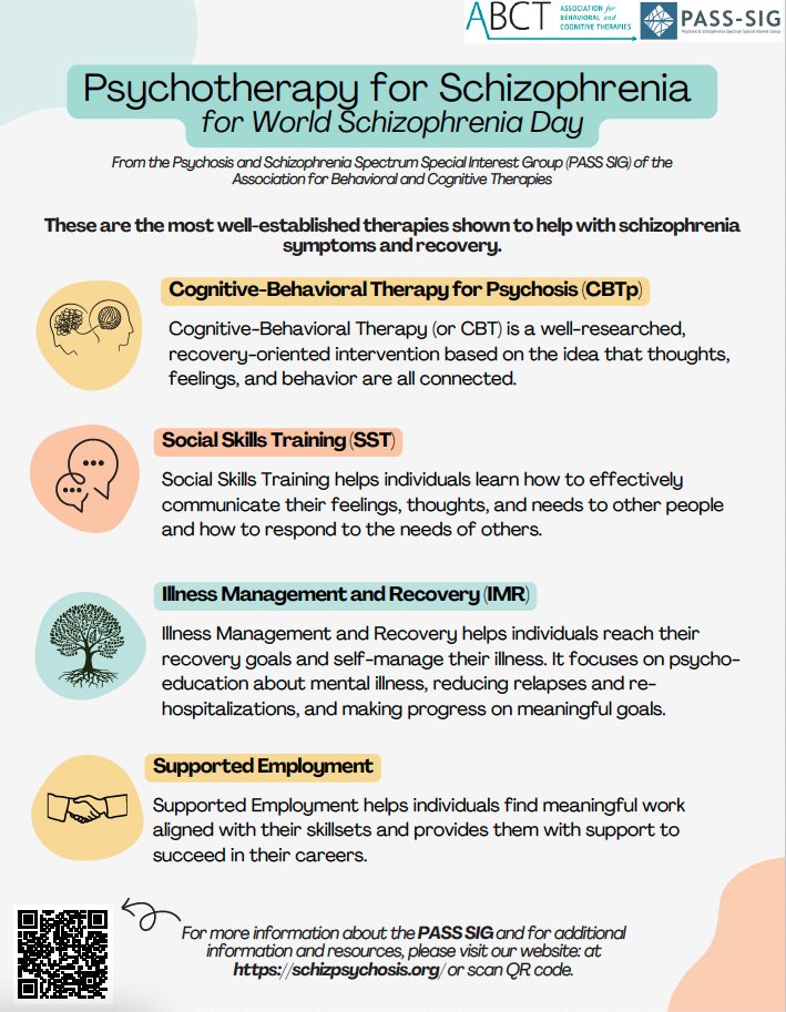 World Schizophrenia Day is May 24th! On this day, we raise awareness, challenge stigma, and stand in solidarity with the millions living with #psychosis and #schizophrenia and their supporters.

Check out our flyer on evidence-based therapies that support recovery and hope!
