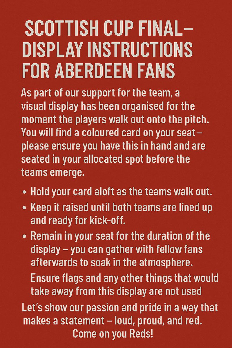 AberdeenFCSEM's tweet photo. Hampden Display Instructions. https://t.co/eYosiJBSAp