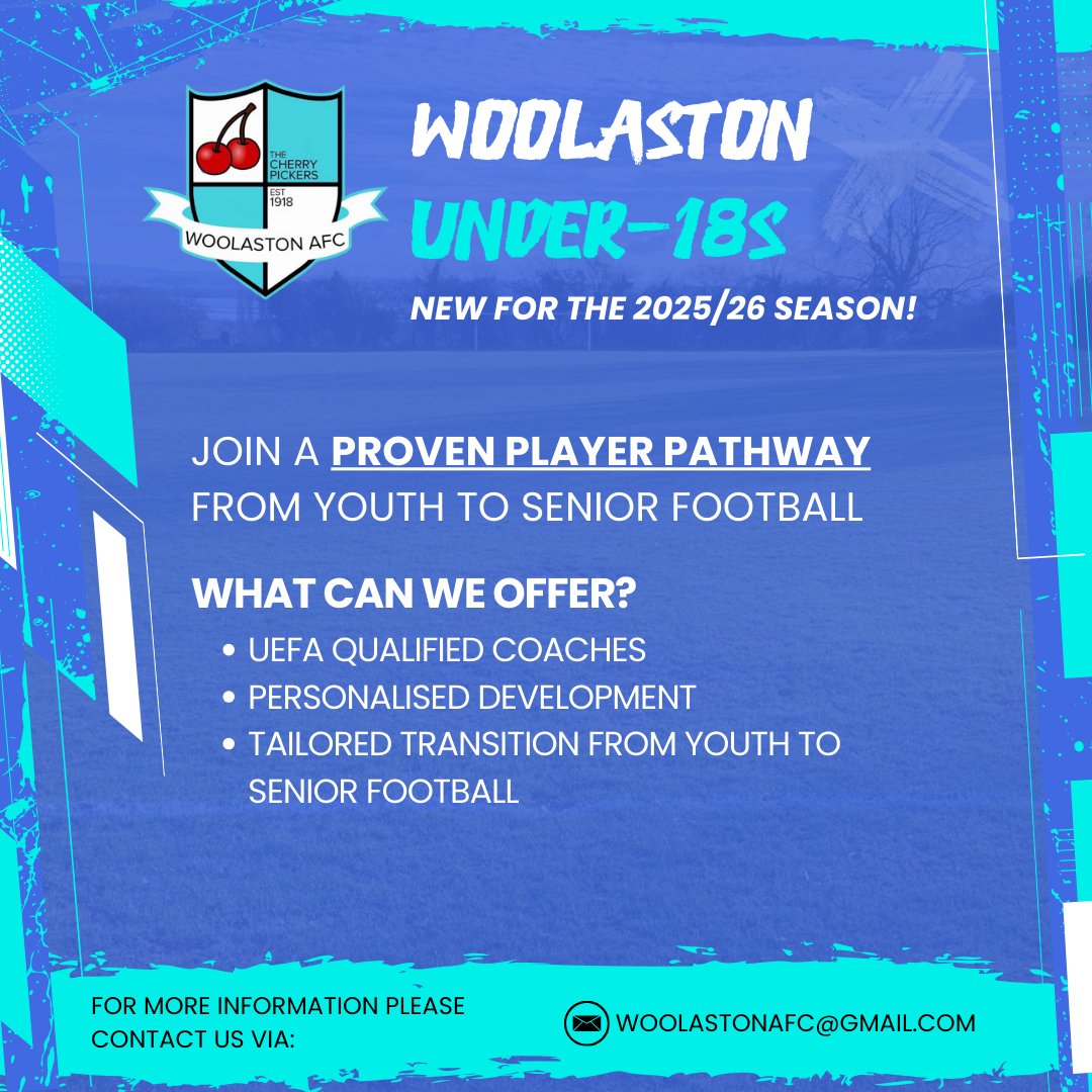 ⚽ 𝗪𝗢𝗢𝗟𝗔𝗦𝗧𝗢𝗡 𝗨𝟭𝟴𝗦 ⚽

🚨💪🏻 It's now official, we are delighted to announce we're forming Woolaston U18s, with the team joining the <a href="/CheltYFL/">Cheltenham Youth League</a>!

#UpTheCherries #CherryPickers #WoolastonAFC #YouthFootball #GrassrootsFootball