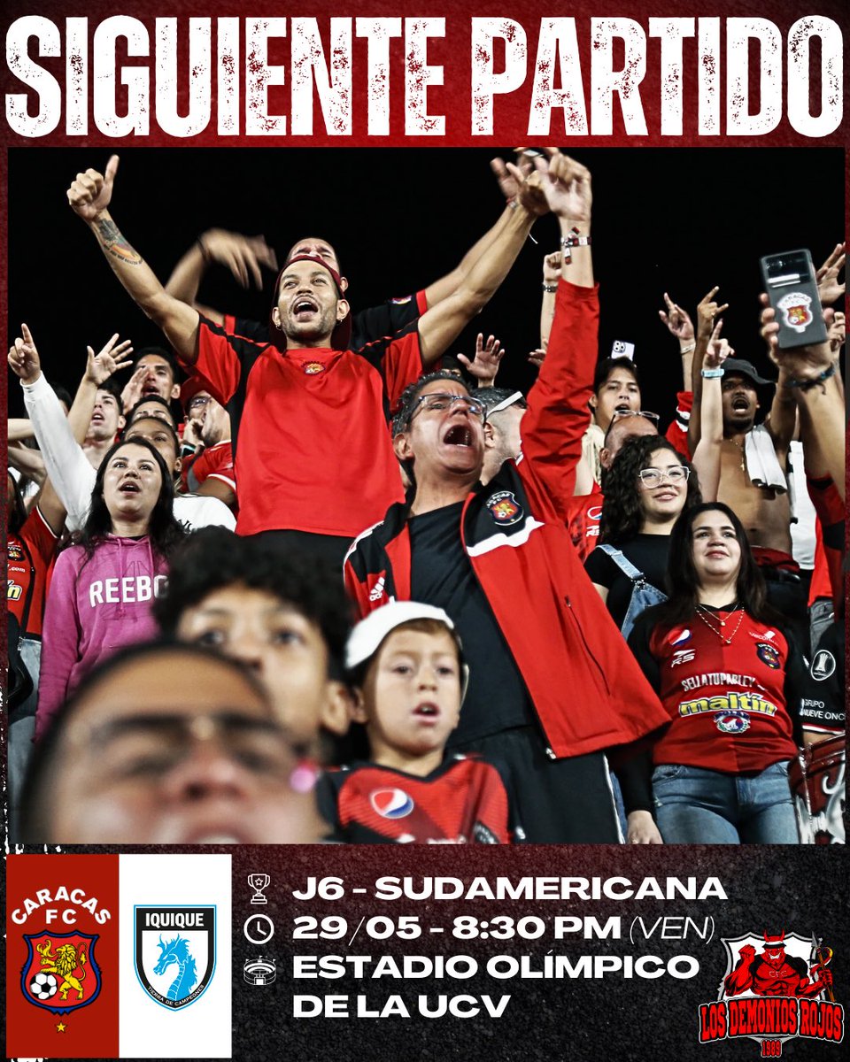 Sexta Jornada Copa Sudamericana 2025 :

𝐂𝐚𝐫𝐚𝐜𝐚𝐬 𝐅𝐂 vs Deportes Iquique

📆 Jueves 29/05
🕥 8:30 PM 
🏟️ Olímpico de la UCV