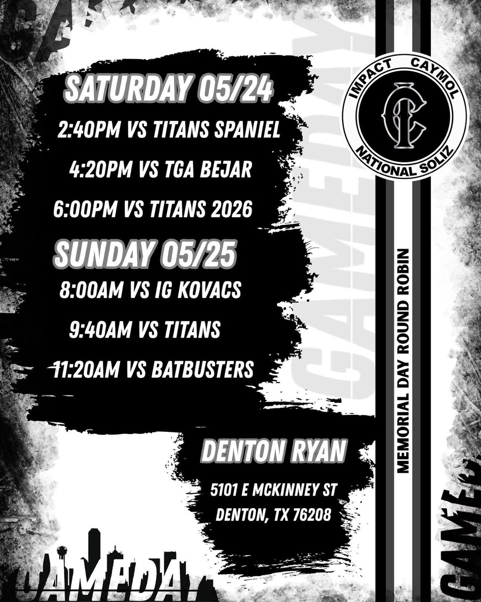 Rollin right into summer ball with Impact Caymol  Soliz Boot Camp and I can’t be more excited to hit the field with my team! Kicking off this weekend at Denton Ryan on Saturday at 6pm and Sunday at 11:20am! Come out and catch a game!!
<a href="/ICNationalSoliz/">Impact Caymol National Soliz</a> <a href="/impactcaymol/">Impact Caymol</a> <a href="/ExtraInningSB/">EXTRA INNING SOFTBALL</a>