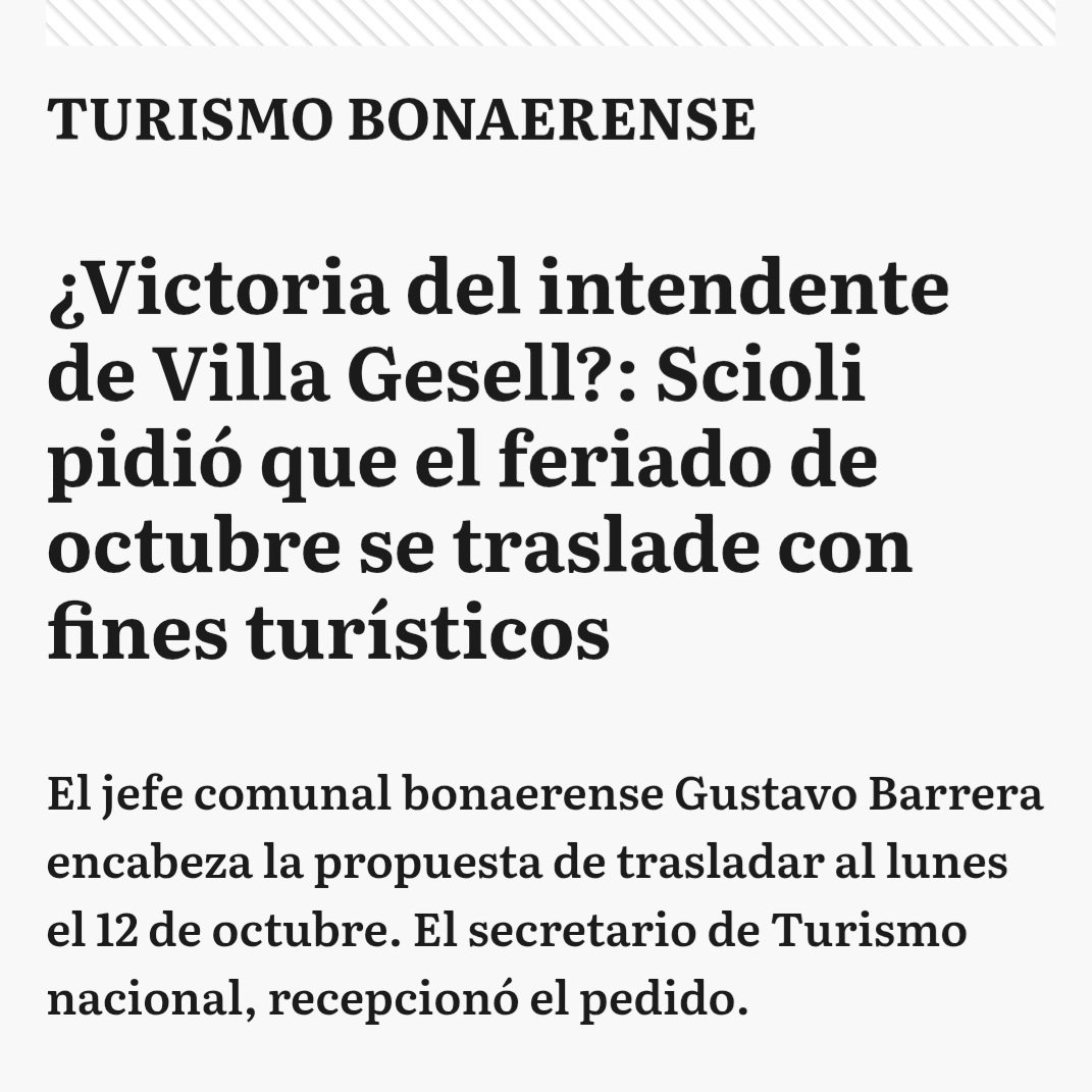 Seguimos insistiendo para que haya, como todos los años y como necesita el turismo de todo el país, fin de semana largo en Octubre.

#12DeOctubreFindeLargo
#TodosXElFindeLargo