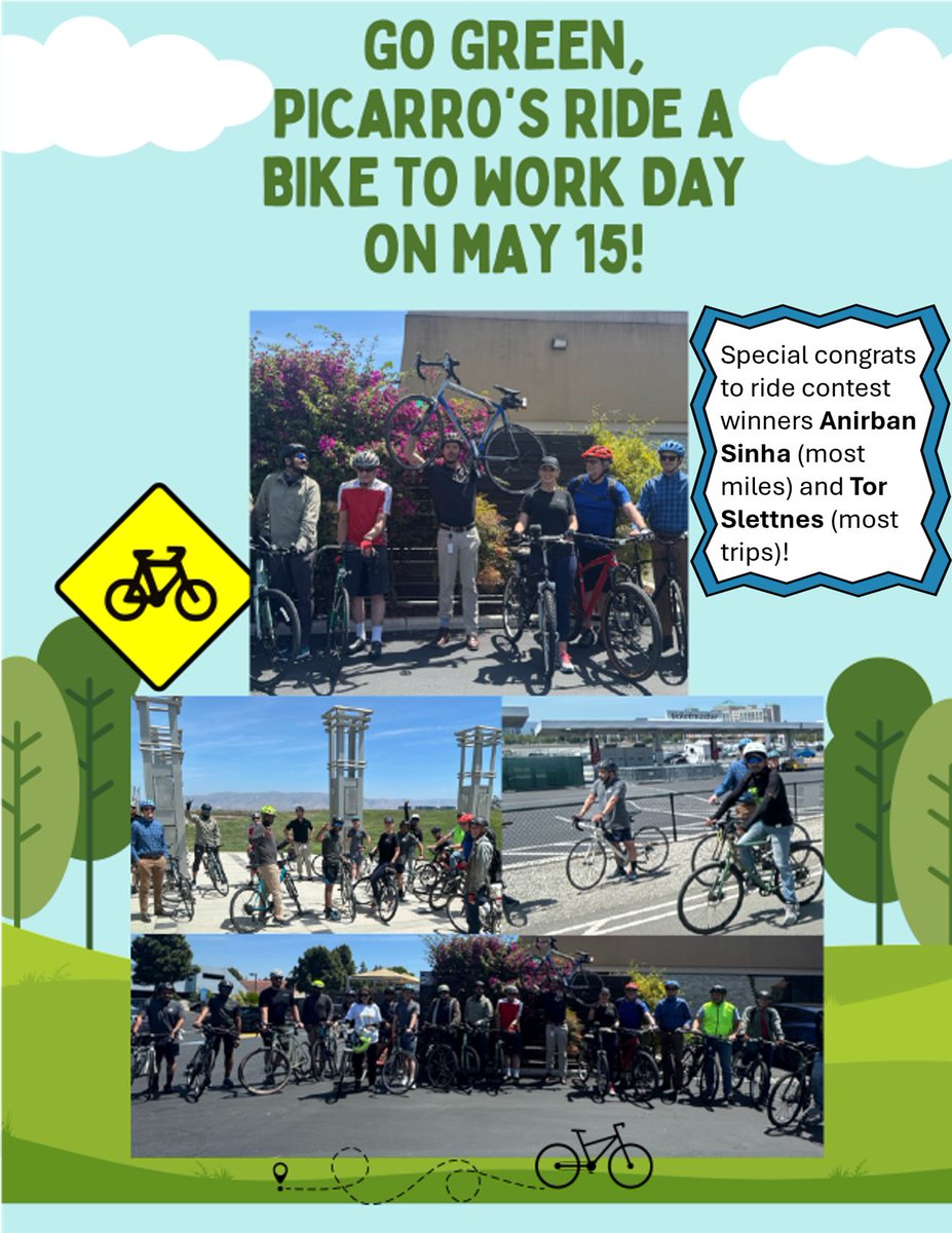 On May 15, Picarro proudly celebrated Bike to Work Day with over 20 employees joining in. We had a great time riding together and enjoying the sunshine. 🚴‍♀️☀️

A big thank you to everyone who participated and helped make the day such a fun and successful one!