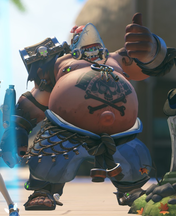 Roadhog gives you a thumbs up, how do you say thank you? (While he looks extra plump and delicious)