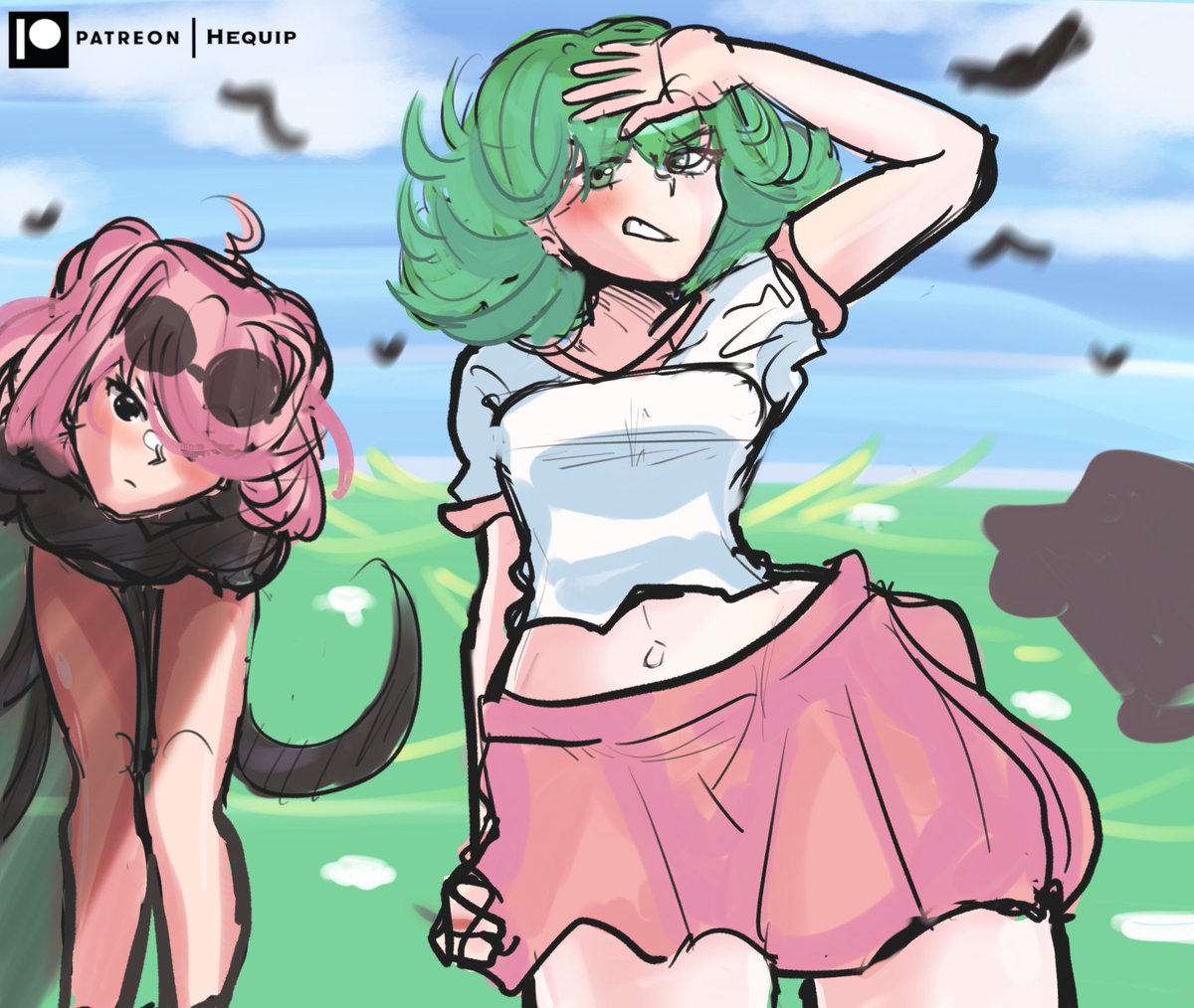 Hequip1's tweet photo. Walking On A Dream 
Natsuki + Tatsumaki Fit Swap >:] 
#ddlc #opm #fanart https://t.co/w8HNE0TX4r