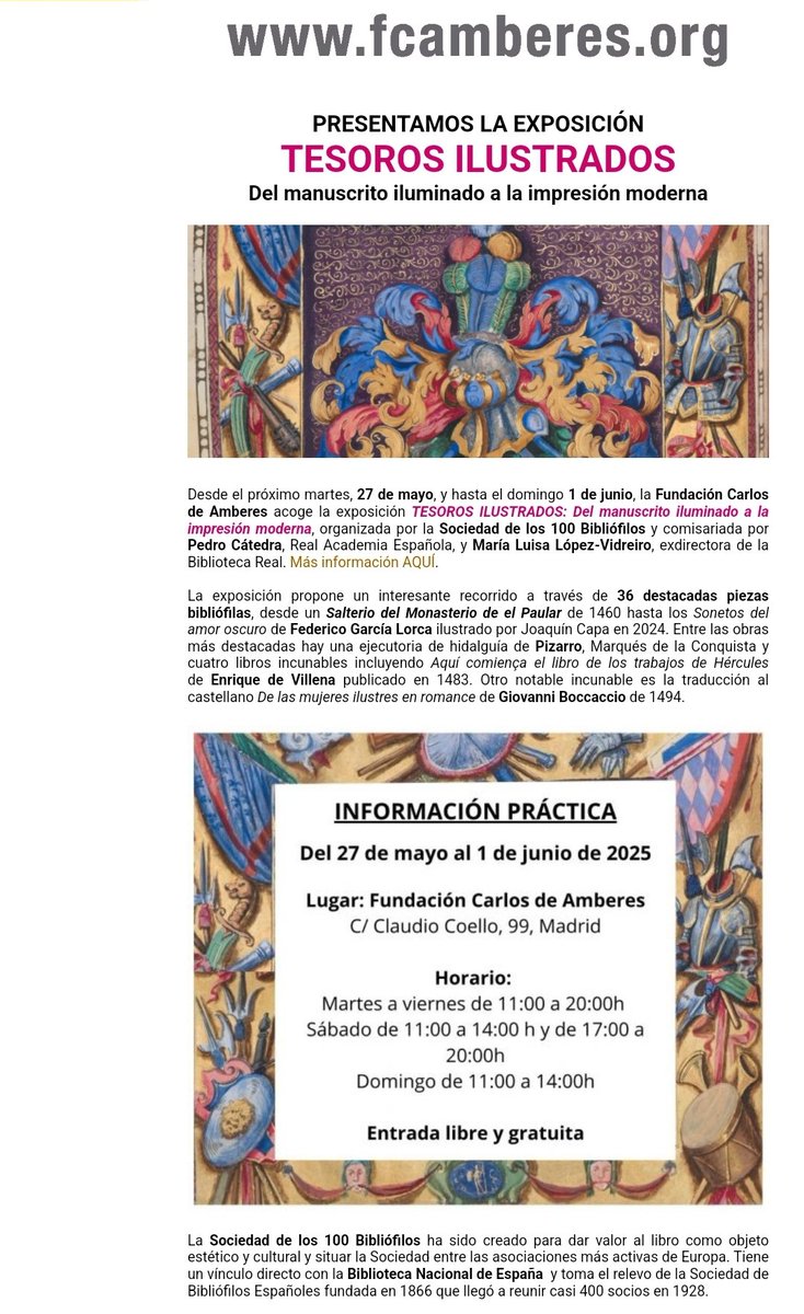 Fehm_hmoderna's tweet image. Exposición " Tesoros ilustrados" de la Fundación Carlos de Amberes 👁👁