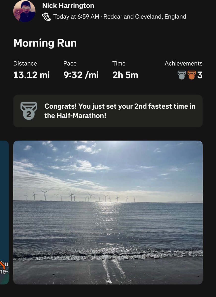 katesteeth's tweet photo. @RunComPod cheeky half recovery run… listened to Chris Rea ‘on the beach’ to celebrate just getting through it 🌊 https://t.co/gcxiXxGKtP