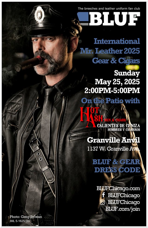 BLUFChicago (@blufchicago) on Twitter photo You are invited to Join #BLUF members & fans with <a href="/HotAshMen/">Hot Ash Men</a> & <a href="/HotAshMenChgo/">Hot Ash Men Chicago</a> for a afternoon of #Leather,
#Uniforms #Boots #Gear & #Cigars on the patio.
No Cover - Cash Only Bar
RSVP are highly encouraged.
Bar Leather & Uniforms & Gear Encouraged
eventbrite.com/e/leather-gear… You are invited to Join #BLUF members & fans with <a href="/HotAshMen/">Hot Ash Men</a> & <a href="/HotAshMenChgo/">Hot Ash Men Chicago</a> for a afternoon of #Leather,
#Uniforms #Boots #Gear & #Cigars on the patio.
No Cover - Cash Only Bar
RSVP are highly encouraged.
Bar Leather & Uniforms & Gear Encouraged
eventbrite.com/e/leather-gear…