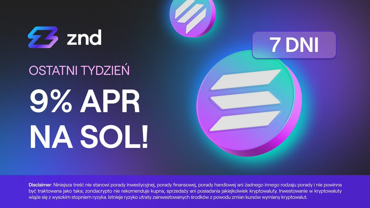 Last week to make it earn up to 9.00% APR on $SOL 🚀
Is your Solana just sitting in your wallet doing nothing? It's time to put it to work!

🔥 Take advantage of our limited-time offer on $ZND Earn and lock your SOL in a 7-day plan with a record interest rate of 9.00% APR! 

Did