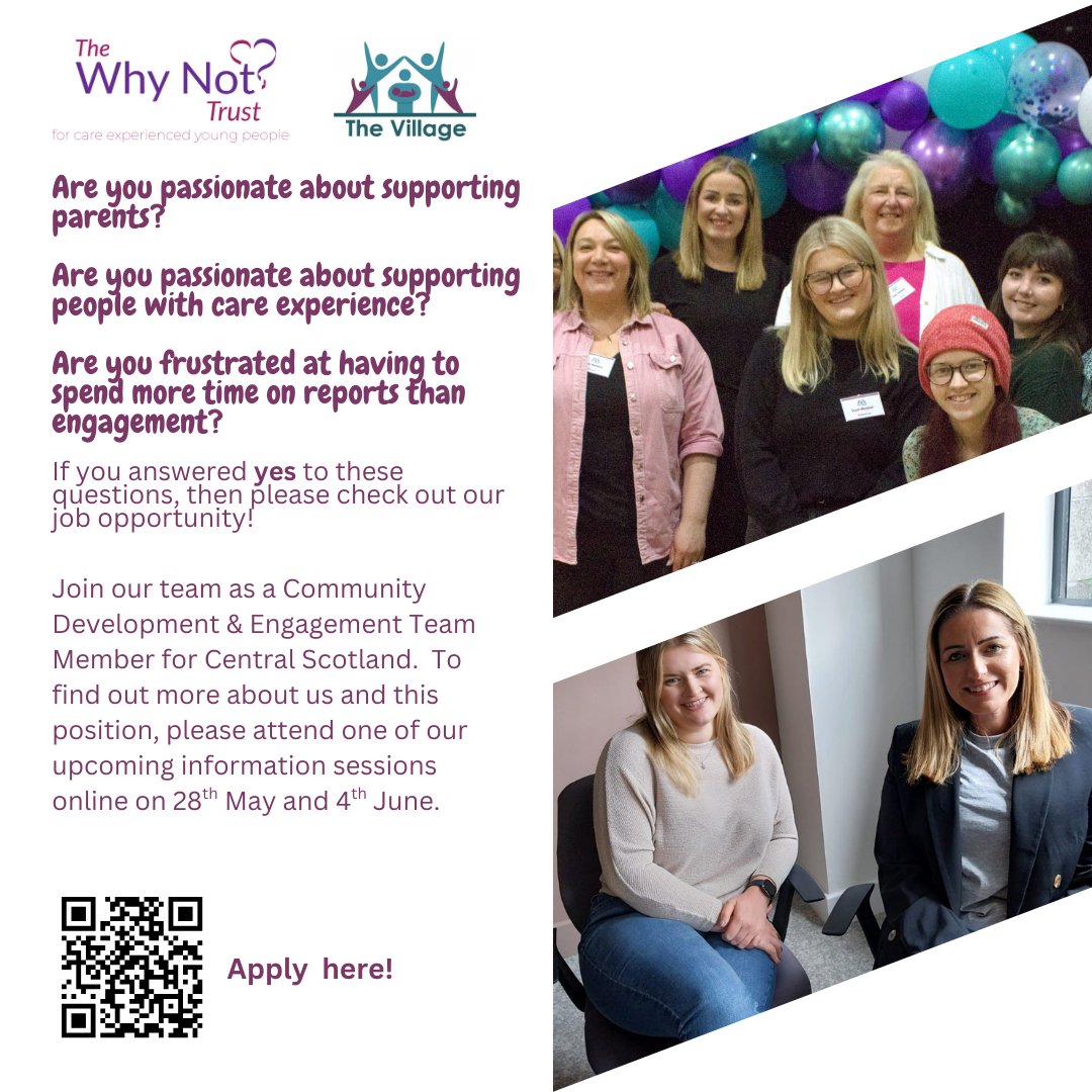 We’re hiring! Join us as a Community Development &amp; Engagement Team Member in Central Scotland.

🏠 Home-based + some travel
💼 £28.5K | Full-time | Permanent
🗓️ Apply by 11 June: forms.office.com/e/YiyANjJRxn
📣 Info sessions: 28 May &amp; 4 June
🔗 More info: whynottrust.org/about-us/vacan…