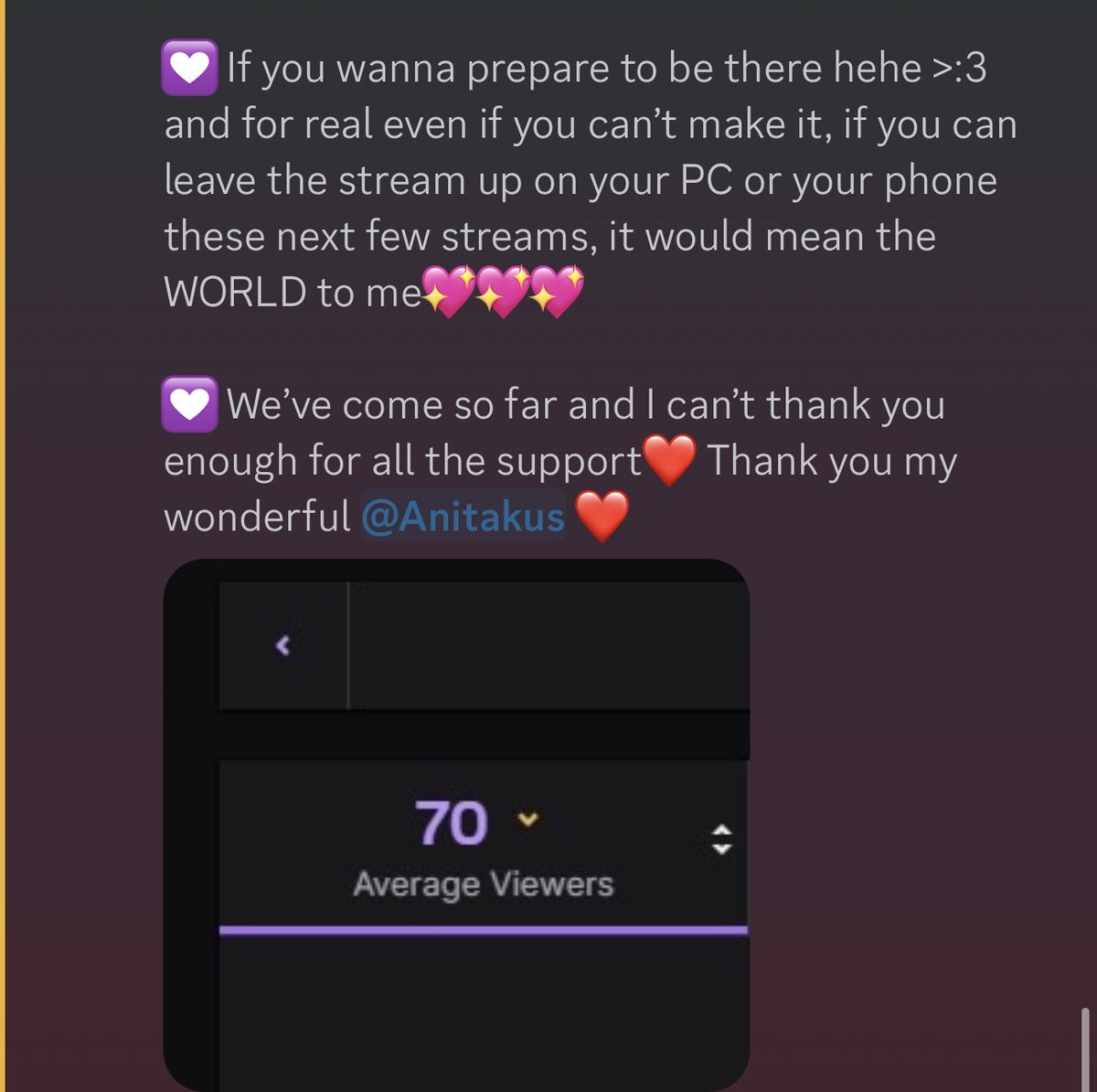 Only a couple streams left of the Partner Push❤️ 

Currently 5 ccv short, so if you’re able to make it to any of these next streams, 

it would mean the world to me :3❤️