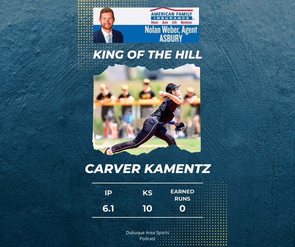 CoachManeman's tweet photo. Nolan Weber Agency 👑 of the Hill 

⚔️ Carver Kamentz – East Dubuque Warriors 🔵⚪️

Absolute dominance on the mound in the playoffs! 💥
📈 6.1 innings of NO-HIT baseball 😳🔥
💪 10 punchouts
✅ Picked up the 8-0 W

🎯 Bradin Lee came in and slammed the door shut, recording the final two outs for the combined NO-HITTER! 👏👏

History made. Let’s go Warriors! ⚔️💥 #KingOfTheHill #NoHitter #EastDubuqueDominance