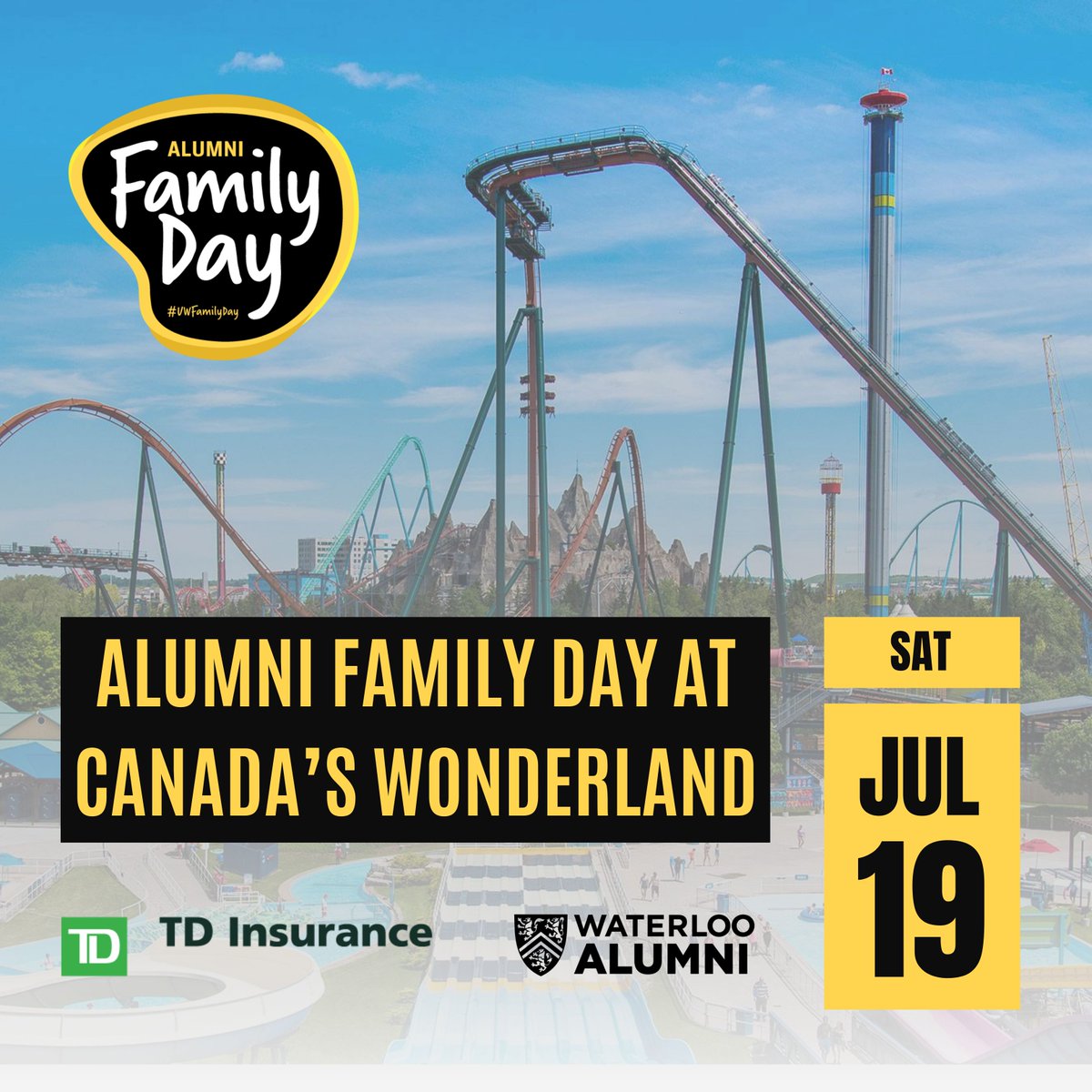 UWaterloo Alumni (@uwaterlooalumni) on Twitter photo 🎢 We're calling on all the thrill-seekers!
Join us for our annual Family Day at Canada’s Wonderland on Saturday, July 19, 2025
BONUS: Register by Friday, June 13 for a chance to WIN up to 4 Fast Lane Plus passes & skip the lines!
Secure your spot now: bit.ly/44RvvEz 🎢 We're calling on all the thrill-seekers!
Join us for our annual Family Day at Canada’s Wonderland on Saturday, July 19, 2025
BONUS: Register by Friday, June 13 for a chance to WIN up to 4 Fast Lane Plus passes & skip the lines!
Secure your spot now: bit.ly/44RvvEz