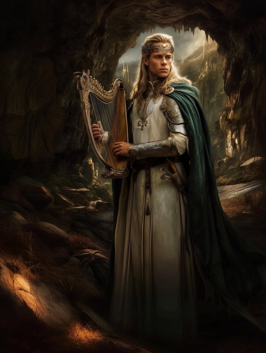 Ab. 450 F.A. Finrod Felagund, son of Finarfin and brother of Galadriel. King of Nargotrond and friend of the people of the House of Bëor. By #midjourney #fantasy #digitalart #midjourneyV7  #lotr #hobbit #tolkien #aiart #aiartcommunity #thehobbit #tolkienart #silmarillion