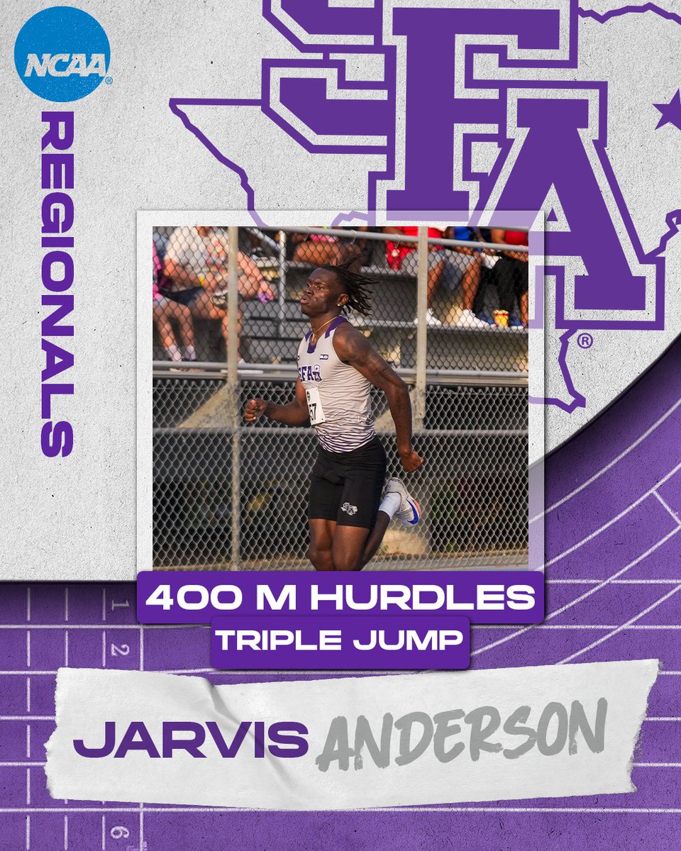SFA T&F/XC (@sfa_tfxc) on Twitter photo JARVIS IS IN!
<a href="/JARVISANDER_9/">Jarvis Anderson</a> has qualified for the NCAA West Regionals in the 400 M Hurdles and the Triple Jump, with a time of 50.42 and a jump of 15.45m! He is 18th in the west in the 400 M Hurdles and 35th in the Triple Jump.
#AxeEm JARVIS IS IN!
<a href="/JARVISANDER_9/">Jarvis Anderson</a> has qualified for the NCAA West Regionals in the 400 M Hurdles and the Triple Jump, with a time of 50.42 and a jump of 15.45m! He is 18th in the west in the 400 M Hurdles and 35th in the Triple Jump.
#AxeEm