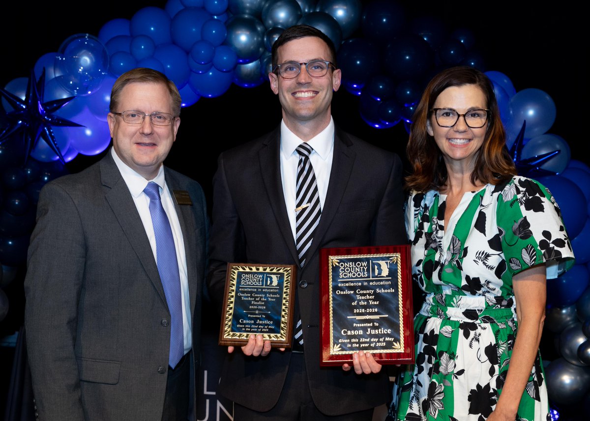 Cason Justice, a Social Studies teacher at Swansboro High School, has been named the 2025-2026 OCS Teacher of the Year by Onslow County Schools! 
Congratulations!