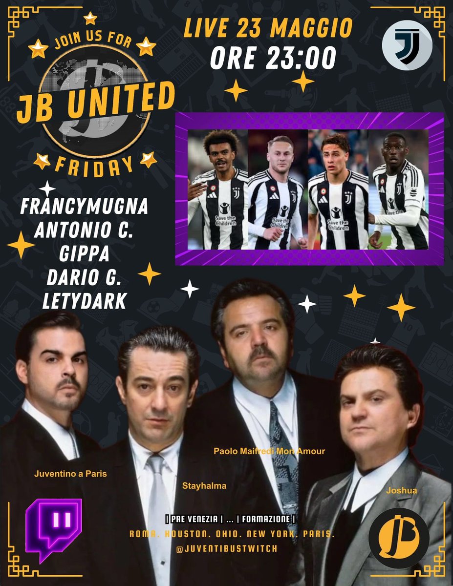 🌎 JB UNITED 🌎 
ULTIMO IMPEGNO PER UNA JUVE ALLA VIGILIA DELL’ENNESIMA RIVOLUZIONE SOCIETARIA E L’ASSEGNAZIONE DI UNO SCUDETTO SPARTIACQUE…

🇮🇹🇨🇵🇬🇧🇪🇦🇺🇦🇧🇷🇯🇵🇲🇽🇧🇪🇨🇲🇺🇲

Rome 🕒 23:00

On <a href="/juventibus/">Juventibus</a> #Twitch twitch.tv/juventibus

#JBUnited