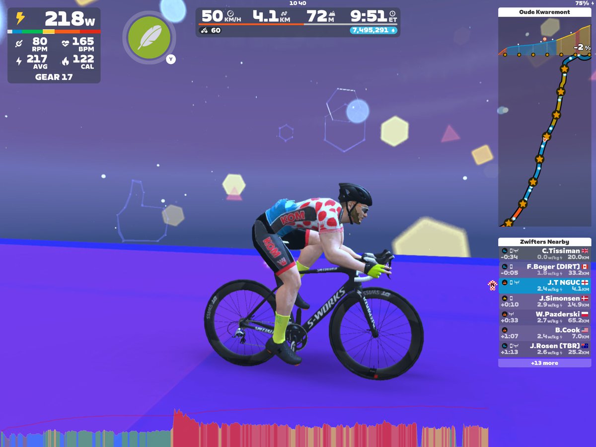 it taken a little time but today i got the <a href="/GoZwift/">Zwift</a> Tron bike and also took my first KOM jersey, so quite a good friday