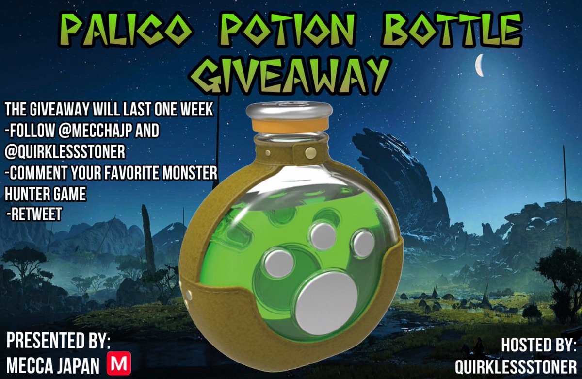 Monster Hunter Jhokes (@quirklessstoner) on Twitter photo 🚨 ATTENTION HUNTERS 🚨
With Wilds Title Update 2 fast approaching, <a href="/mecchaJP/">Meccha Japan</a> and I have partnered up to bring you a new giveaway for a Palico Potion Bottle! 🍺
Rules:
1️⃣ Follow <a href="/mecchaJP/">Meccha Japan</a> + <a href="/QuirklessStoner/">Monster Hunter Jhokes</a>
2️⃣ Retweet
3️⃣ Comment your favorite Monster Hunter game!
They have 🚨 ATTENTION HUNTERS 🚨
With Wilds Title Update 2 fast approaching, <a href="/mecchaJP/">Meccha Japan</a> and I have partnered up to bring you a new giveaway for a Palico Potion Bottle! 🍺
Rules:
1️⃣ Follow <a href="/mecchaJP/">Meccha Japan</a> + <a href="/QuirklessStoner/">Monster Hunter Jhokes</a>
2️⃣ Retweet
3️⃣ Comment your favorite Monster Hunter game!
They have