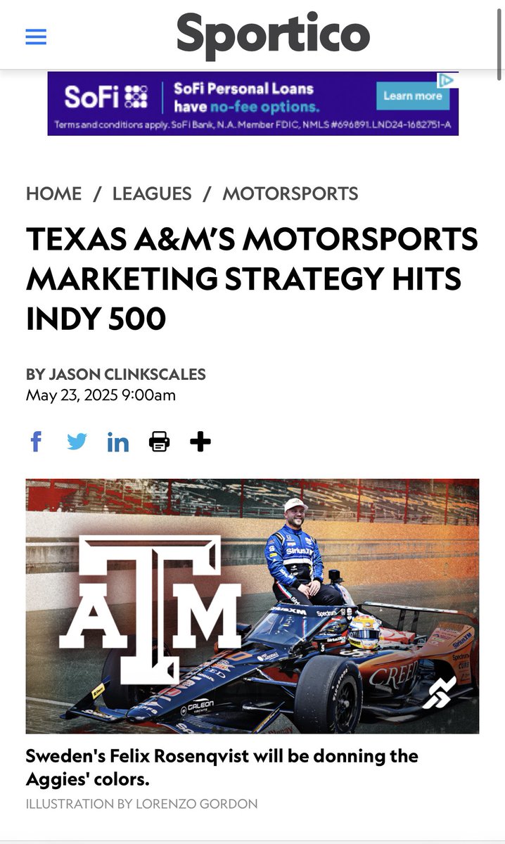 R. Ethan Braden (@rethanbraden) on Twitter photo 1 in every 1,100 Americans will be at <a href="/IMS/">Indianapolis Motor Speedway</a> this Sunday for the #Indy500 with millions watching on <a href="/FOXTV/">FOX</a> and <a href="/YouTube/">YouTube</a>.
A great chance to share our story of 150 years of service and support for our nation’s veterans and military.
On behalf of <a href="/TAMU/">Texas A&M University</a>, let’s go <a href="/FRosenqvist/">Felix Rosenqvist</a>. 1 in every 1,100 Americans will be at <a href="/IMS/">Indianapolis Motor Speedway</a> this Sunday for the #Indy500 with millions watching on <a href="/FOXTV/">FOX</a> and <a href="/YouTube/">YouTube</a>.
A great chance to share our story of 150 years of service and support for our nation’s veterans and military.
On behalf of <a href="/TAMU/">Texas A&M University</a>, let’s go <a href="/FRosenqvist/">Felix Rosenqvist</a>.