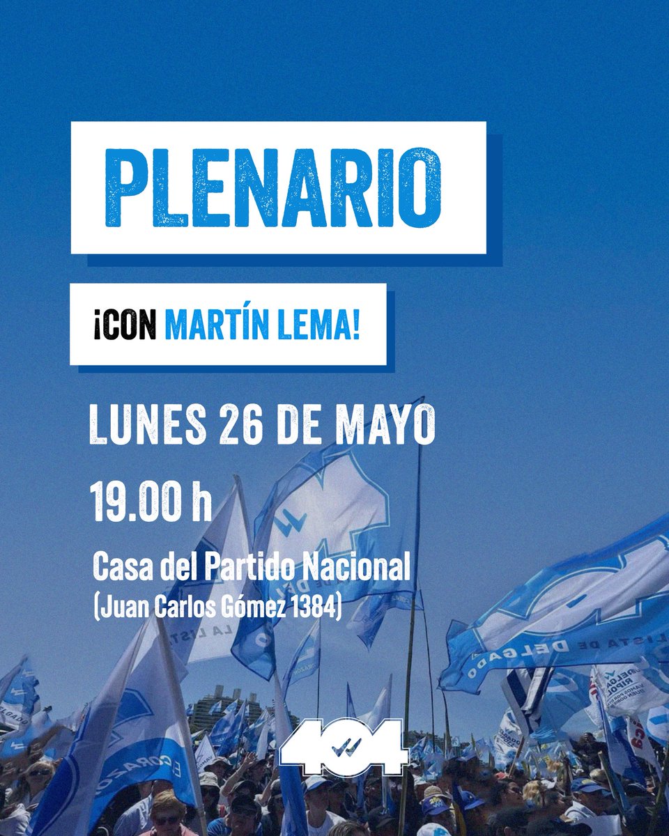 ¡Nos vemos este lunes junto a <a href="/MartinLemaUy/">Martin Lema</a> ! 🤩

🗓️ LUNES 26 DE MAYO
⏰ 19.00h
📍 Casa del <a href="/PNACIONAL/">Partido Nacional</a> (Juan Carlos Gómez 1384)