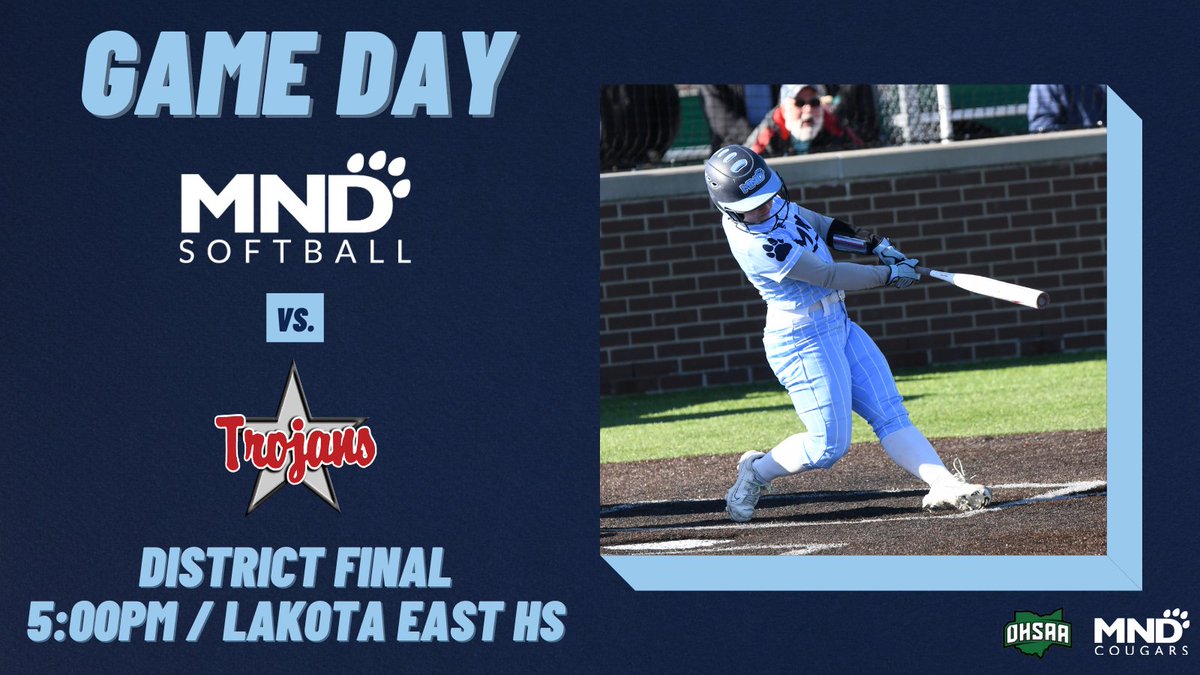MND Athletics (@mndathletics) on Twitter photo Good luck to <a href="/MndSoftball/">MNDSoftball</a> as they take on Troy tonight in the District Final at Lakota East HS! #GoCougars 🥎
Tickets - ohsaa.org/tickets Good luck to <a href="/MndSoftball/">MNDSoftball</a> as they take on Troy tonight in the District Final at Lakota East HS! #GoCougars 🥎
Tickets - ohsaa.org/tickets