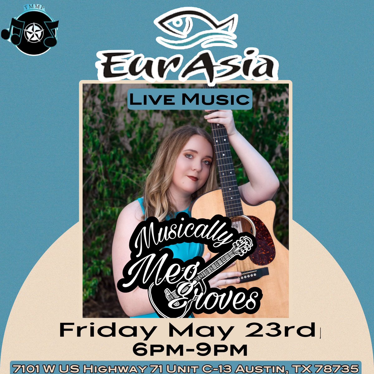 meggrovesmusic's tweet image. Once again it’s sushi time! Time for some live music!
🎶Eurasia Sushi Bar & Seafood🎶
Friday May 23rd 6pm-9pm
#musician #livemusic #TMMP #austin #austintx #sushi