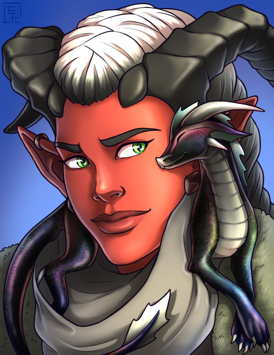 ErithEl's tweet image. This was a commission done for @amochalatte_ of their DnD character, Reiyla and her drake companion, Alyiar.
I love drawing people's OC's or DnD characters, because there's always so much lore and excitement surrounding them. :)
#originalcharacter #DnD #originalart