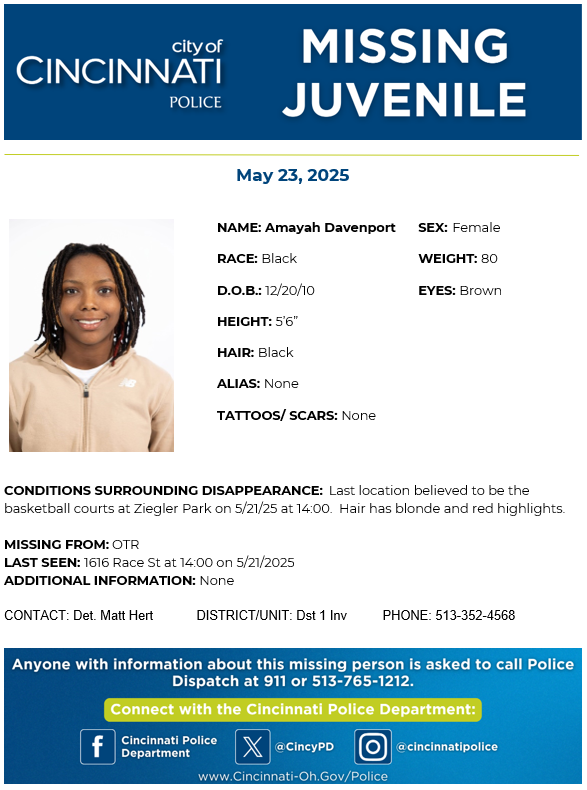 UPDATE: See below for new picture of missing 14-year-old Amayah Davenport.