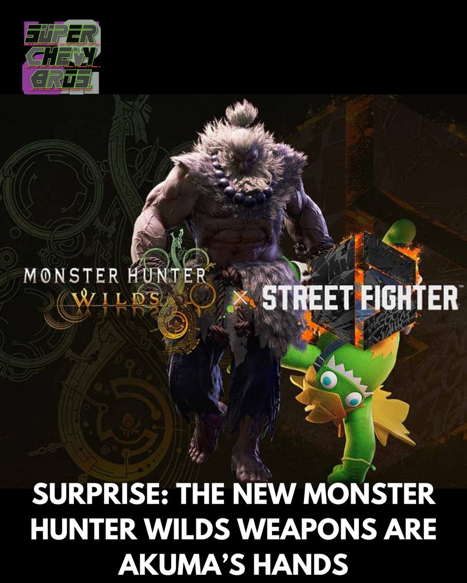 SuperChevyBro's tweet photo. Akuma will be the technically be the 15th weapon in Monster Hunter Wilds! The Street Fighter legend will use his punches, kicks and signature Satsui No Hado powers to smack Arkveld in the face and make Nata cry.

Akuma shows up May 28.

Source: Capcom. https://t.co/1zNbWaAQe0