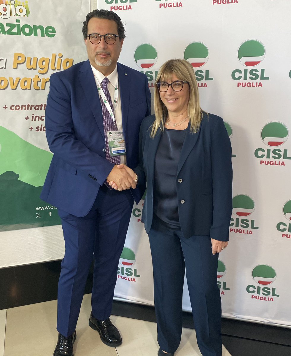 CislNazionale's tweet photo. #DanielaFumarola: “Auguri di buon lavoro ad Antonio Castellucci riconfermato oggi a Bari Segretario Generale della @CislPuglia  al termine del XIV Congresso Regionale. In bocca al lupo a Valentina Donno e Salvatore Castrignanò rieletti componenti della Segreteria”.
#ilcoraggiodellapartecipazione