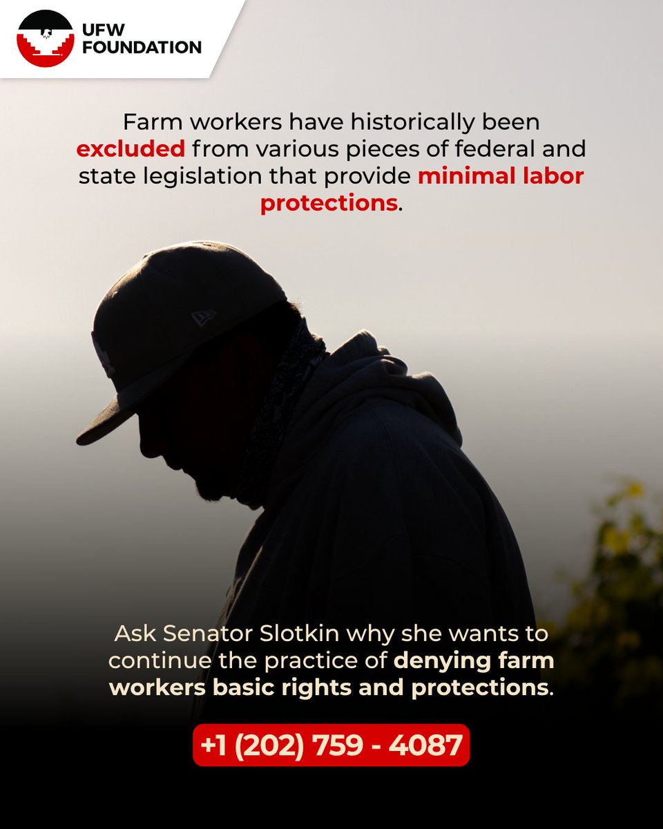 UFW Foundation (@ufwfoundation) on Twitter photo Tell <a href="/SenatorSlotkin/">Sen. Elissa Slotkin</a> corporations have long fought to keep farm workers excluded from basic labor protections.
Why side with greed over dignity? Demand rights for the workers who feed us! Tell <a href="/SenatorSlotkin/">Sen. Elissa Slotkin</a> corporations have long fought to keep farm workers excluded from basic labor protections.
Why side with greed over dignity? Demand rights for the workers who feed us!
